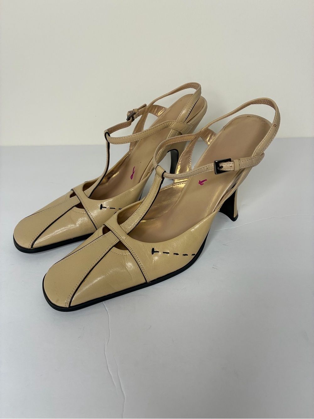 Nine West VNG Y2K, Neutral Beige T-Strap Slingback Luxury Heels for Women 8M
